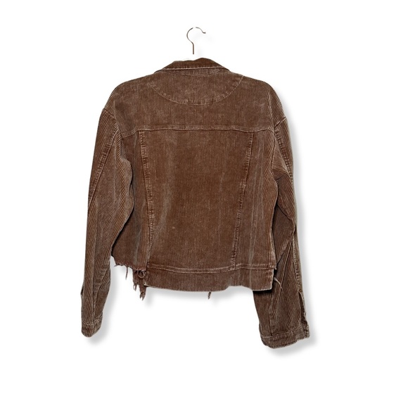 134. Bibi Distressed Latte Brown Oversized Corduroy Crop Jacket - Picture 3 of 9